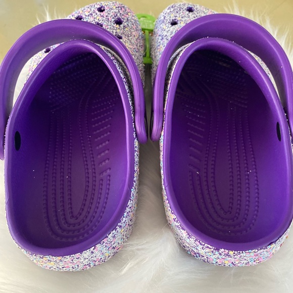 NWT Crocs classic glitter clogs sparkly purple slip ons Size J3 - Picture 4 of 11